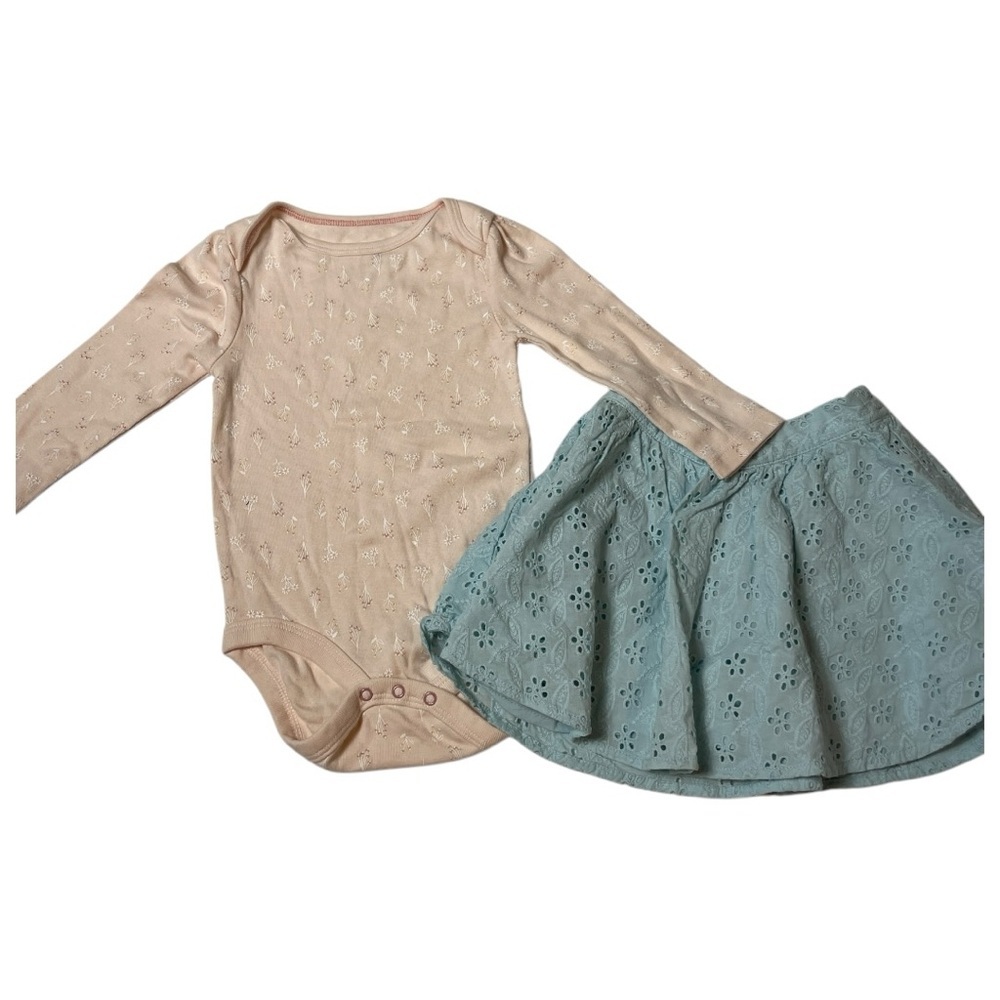 Pink and Blue Eyelet Dress Set size 12 months - Picture 4 of 9